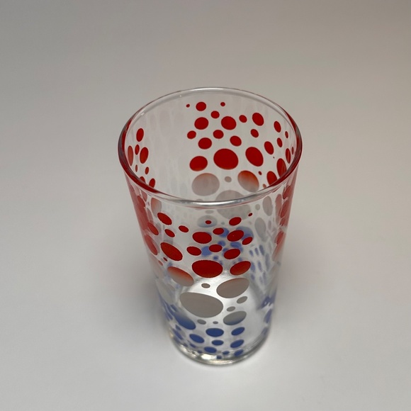 Vintage Red White Blue Polka Dot Glass | Atomic Mid Century Modern Tumbler, 4.5" - Picture 3 of 4